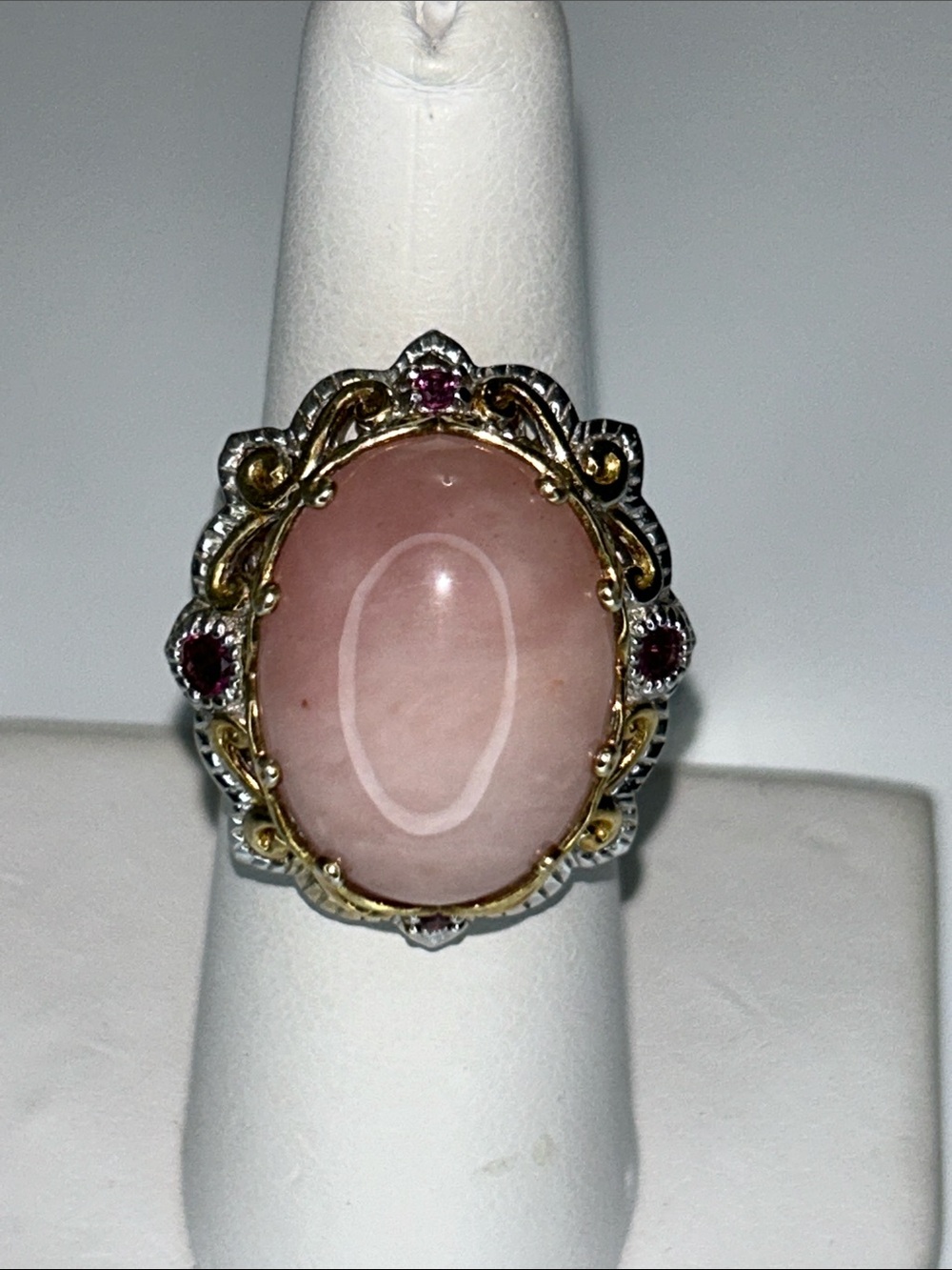 Gems En Vogue Genuine Rose Quartz & Rhodonite Garnet  Designer Statement Ring